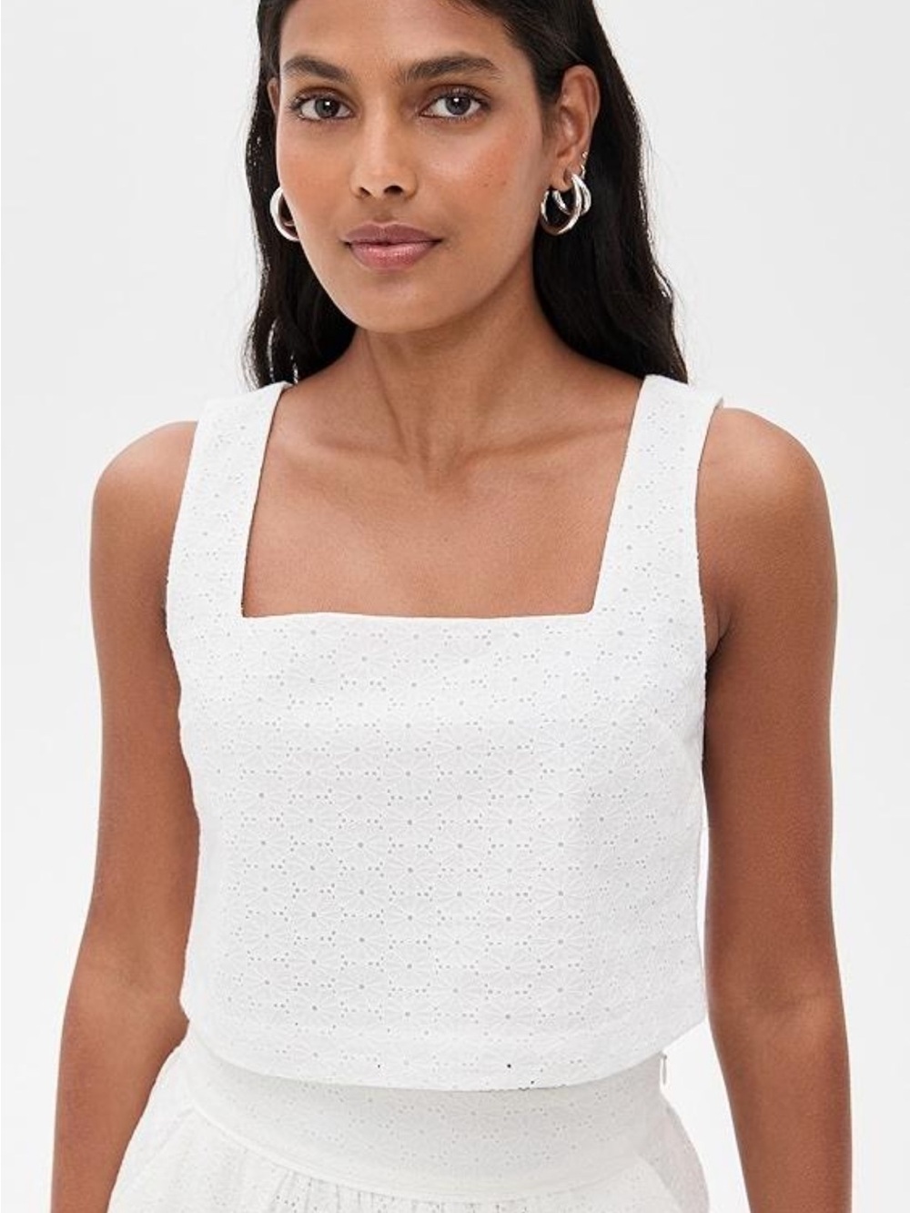 Paige White Eyelet Square-Neck Cotton Tank Top NWOT M